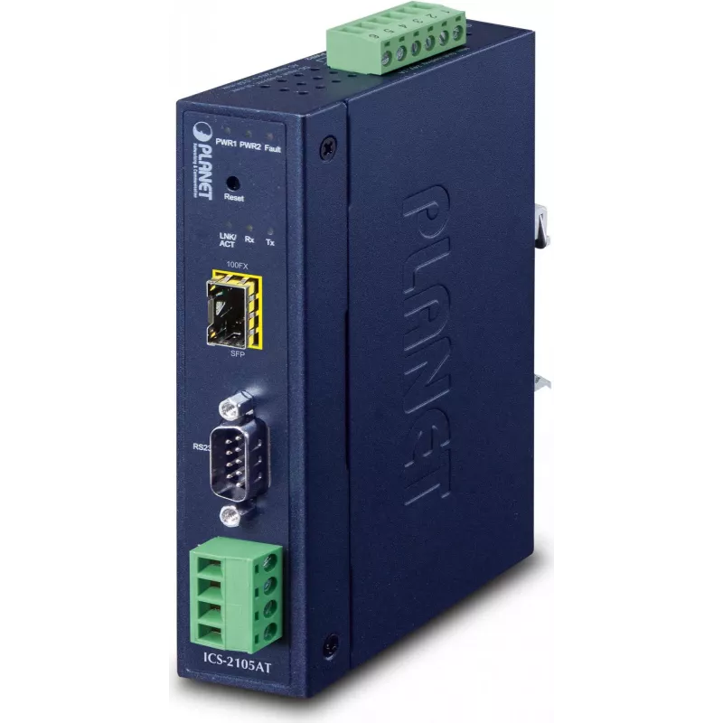 Planet przemysłowy konwerter RS-232 -422 -485 na IP - 1x COM - 1x 100Base-FX -SFP - 9-48VDC - -40-+75
