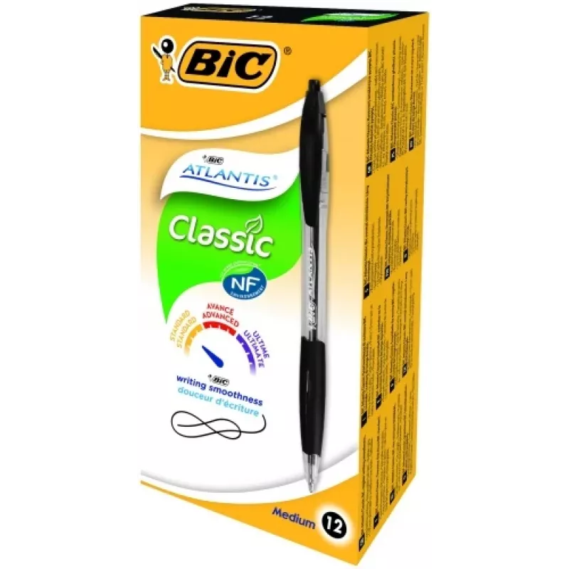BIC Długopisy kulkowe ATLANTIS REFRSH 1.0 mm czarny, Opakowanie 12 szt. 136717