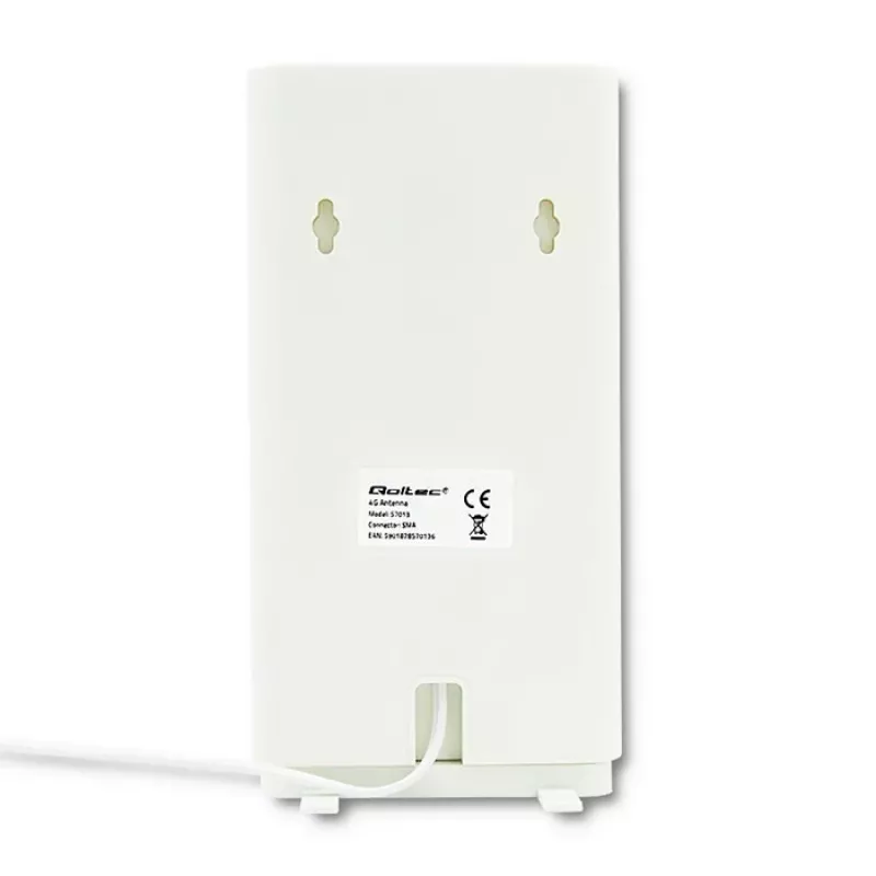 Antena dookólna QOLTEC 57013, 0,6–2,7 GHz, 30 dBi, polaryzacja pionowa, 50 Ω, biała obudowa ABS