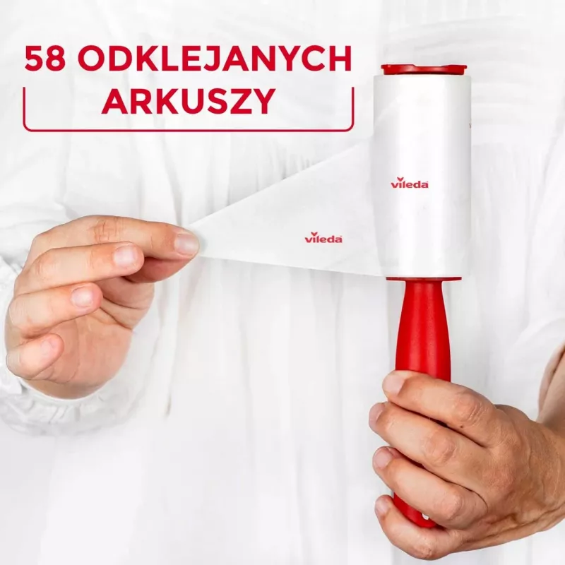 Narzędzie do pielęgnacji odzieży VILEDA 173390 — samoprzylepny wałek do usuwania sierści zwierząt, szerokość 52 mm, wysokość 250 mm, ergonomiczny uchwyt