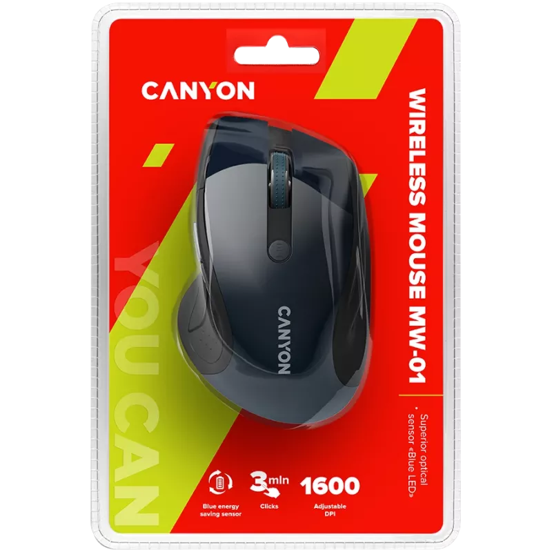 CANYON mysz MW-01 BlueLED Bezprzewodowa Niebieska Szara