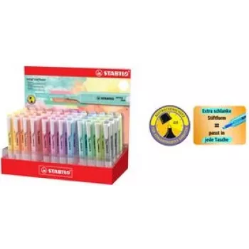 Zakreślacz Stabilo Textmarker swing cool Pastel, ekspozytor 48 kolorów, końcówka ścięta 1,0–4,0 mm, model kieszonkowy, pojedyncza sztuka