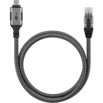 Kabel Ethernet USB-C 3.2 Gen2 Wtyk > Wtyk RJ-45, adapter LAN czarny/srebrny, 3 metry, oplot tekstylny