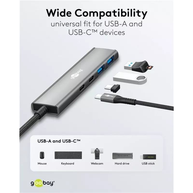 Goobay Slim 4-Port USB-Hub USB-C na USB-A 5 Gbit/s - Plug USB 3.2 (76563)