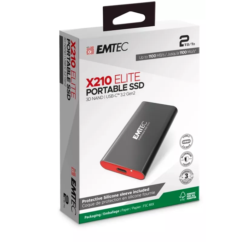 Emtec X210 ELITE 2 TB USB Type-C 3.2 Gen 2 (3.1 Gen 2) Czarny, Czerwony