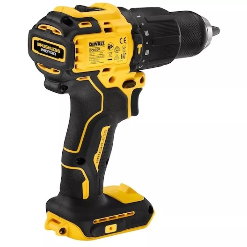 Wiertarko-wkrętarka akumulatorowa DeWALT DCD709N-XJ, bezszczotkowa 18V, 2-biegowa, 1650 obr./min, 65 N·m, uchwyt bezkluczykowy 1.5–13 mm, 1.2 kg