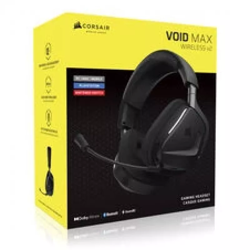 Bezprzewodowy zestaw słuchawkowy do gier CORSAIR VOID V2 MAX — Carbon, podświetlenie RGB, dźwięk przestrzenny 7.1