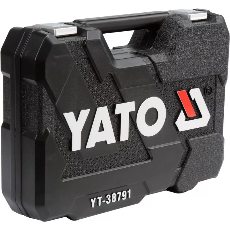 Zestaw kluczy nasadowych YATO YT-38791 — 108 elementów, napęd 1/2 cala, zawiera grzechotkę, czarna walizka