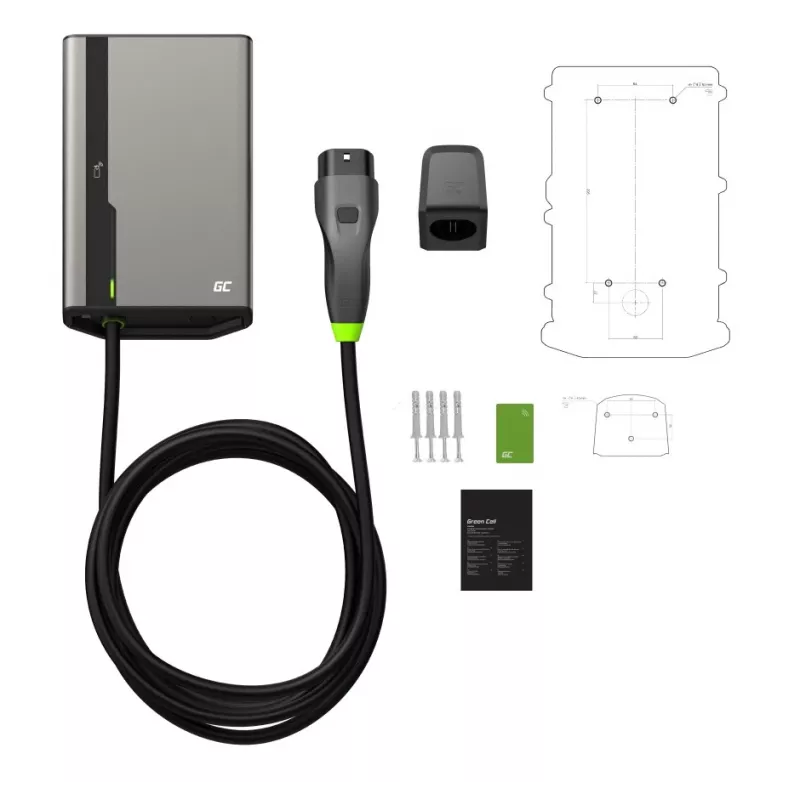Wallbox zielony Cell GC EVGC021B2250 3.6-22 KW 5m NFC Szary Aluminium