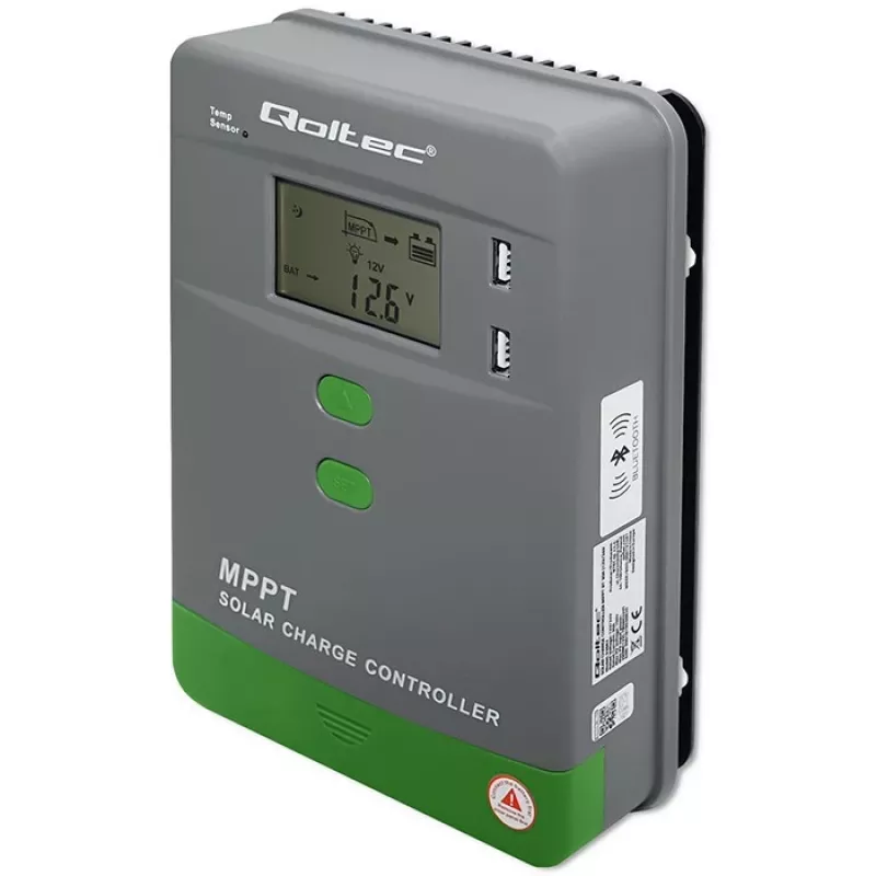MPPT Solar Charge Controller QOLTEC 53662 z czujnikiem temperatury