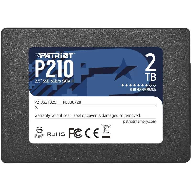 2,5-calowy dysk SSD SATA III PATRIOT P210 2 TB — odczyt 500 MB/s, zapis 400 MB/s, 7 mm