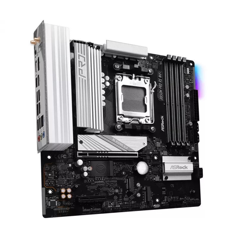Płyta główna ASRock B850M Pro RS WiFi — AMD B850, Socket AM5, microATX, DDR5, 4 DIMM, 256GB, Wi‑Fi 6E, 2.5Gb LAN, 3x M.2