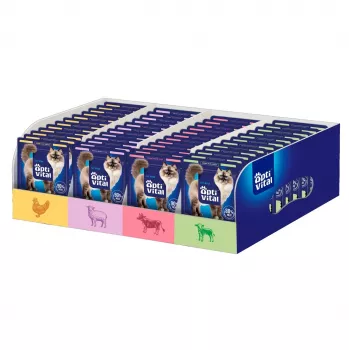 OptiVital saszetki dla kotów 112 saszetek - 4 smaki. Z kurczakiem, jagnięcina, wołowiną, cielęciną - Mixcase 112x85g
