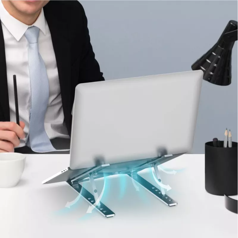 Podstawka pod laptopa UNITEK OT155SL srebrna aluminiowa, regulacja pochylenia 13-41°