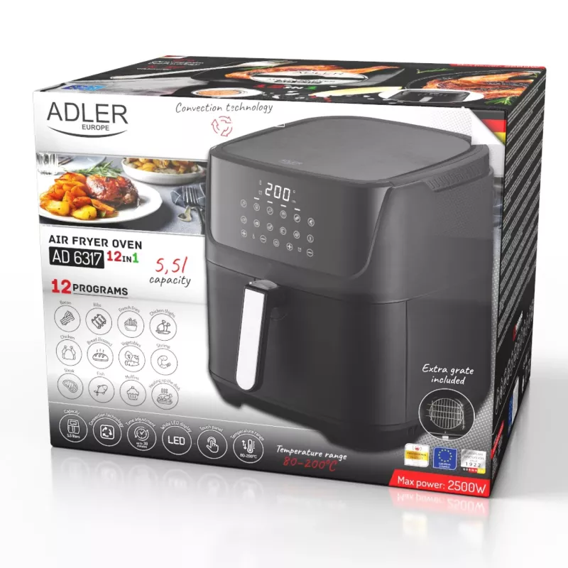 Frytkownica beztłuszczowa Air Fryer - 12 programów 5.5 L Adler
