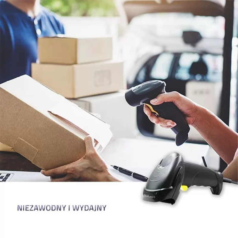 Qoltec 1D Laserowy Czytnik Kodów Kreskowych | USB | Czarny