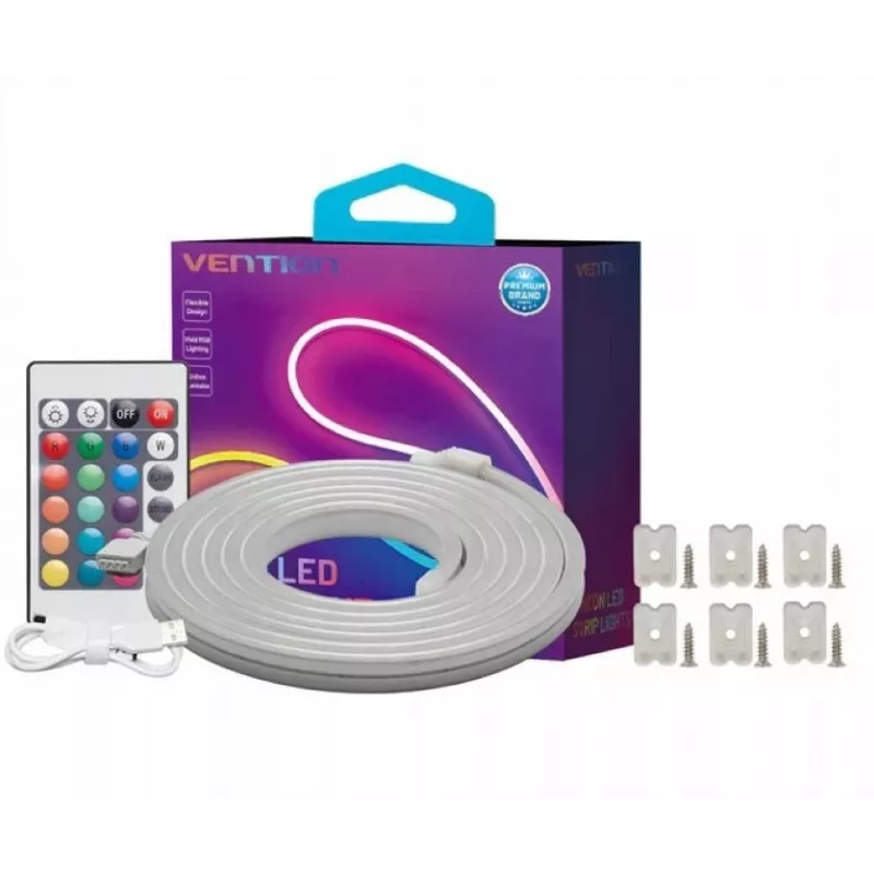 Taśma LED Vention PAEWH 2 m, zasilana przez USB 5V, RGB z pilotem IR, montaż na taśmie dwustronnej
