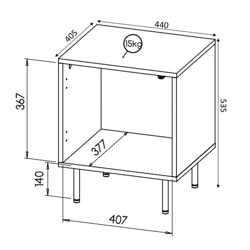 Zestaw szafek nocnych Cama Meble HOLE — 2 szt., 44×40,5×53,5 cm, biały mat, MDF/płyta wiórowa, rama 16 mm