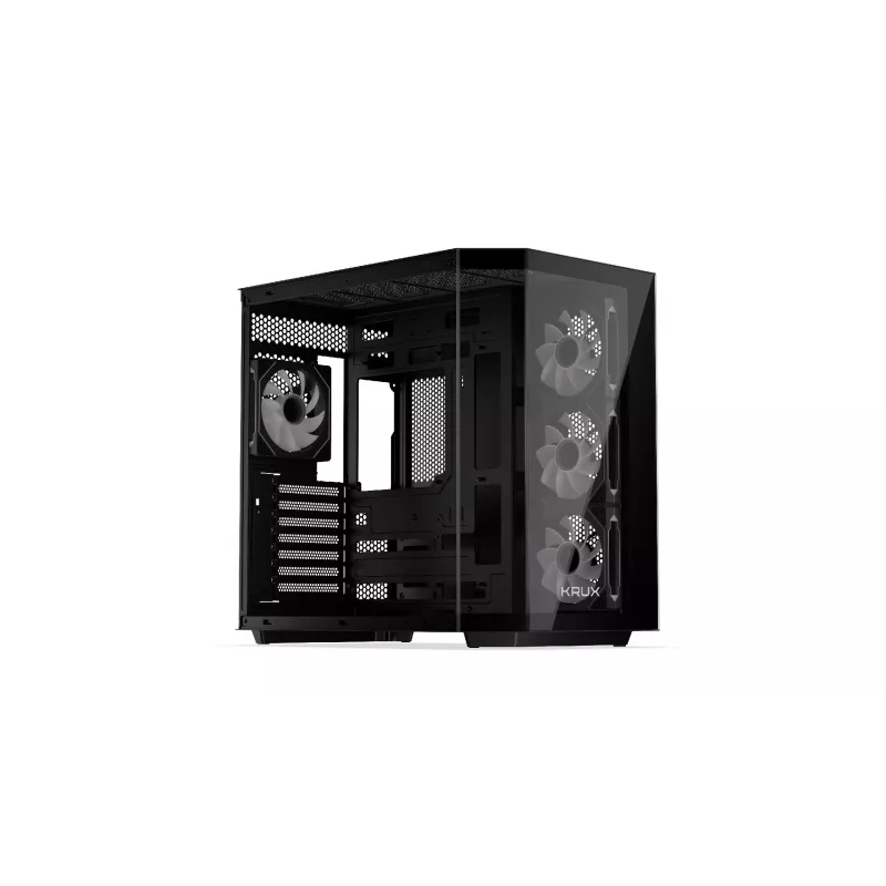 Obudowa komputerowa tower KRUX Empero KRXD010, ATX, czarna — obsługuje karty graficzne do 420 mm, chłodzenia CPU do 155 mm, 2x wnęka 3,5 cala + 3x wnęka 2,5 cala