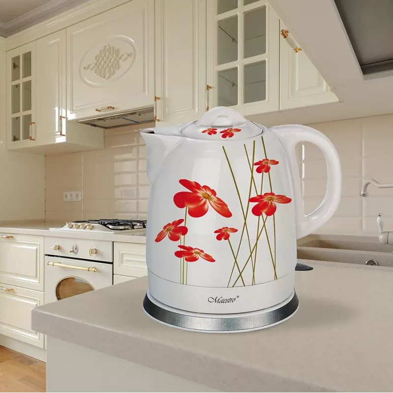 Czajnik elektryczny Feel-Maestro MR-066-RED FLOWERS 1,5 L 1200 W Czerwony, Biały