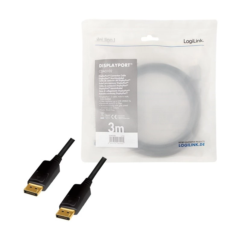 Kabel DisplayPort LogiLink CDA0102 3 m Szary Czarny