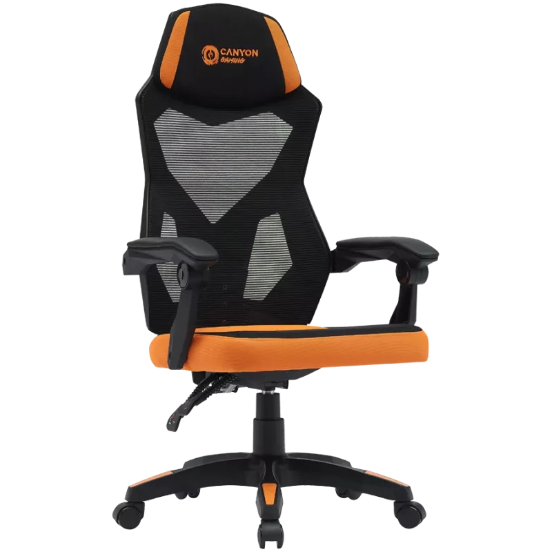 Fotel gamingowy CANYON Wave MCH02 — oparcie z siatki, ergonomiczny design, czarny/pomarańczowy