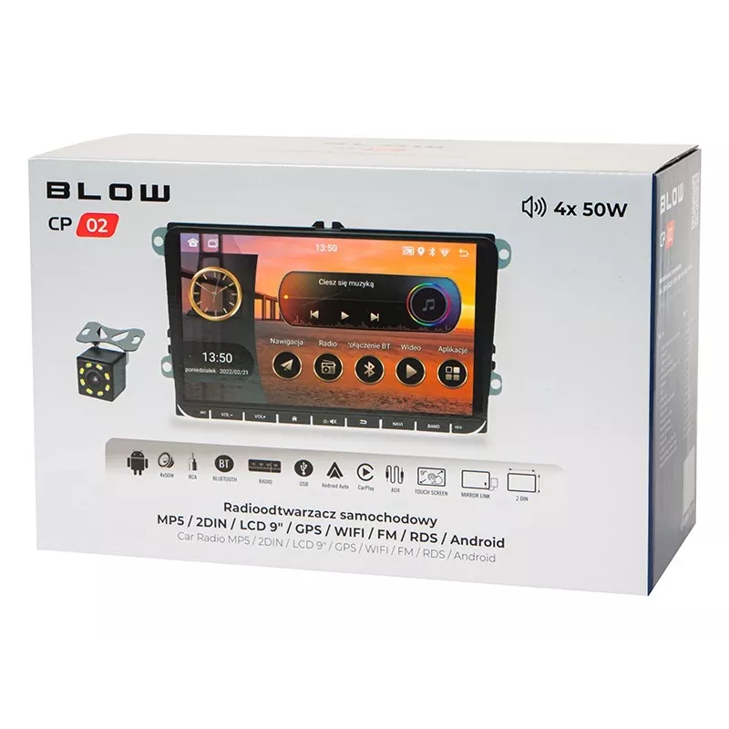 Radio samochodowe BLOW CP02 2DIN 9-calowy ekran dotykowy Android GPS, podwójny unit multimedialny DIN