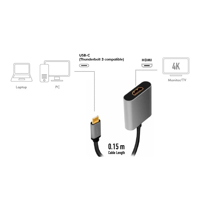 LogiLink CUA0103 Kabel USB 3.2 Gen1 Type-C na HDMI-A 0,15 m Czarny Szary