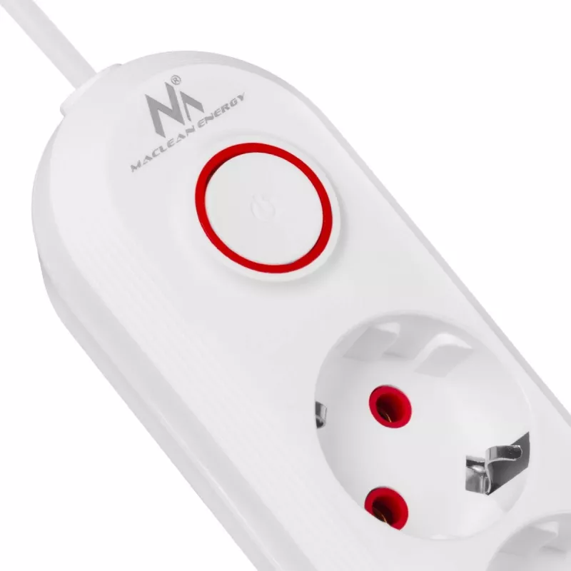 Listwa zasilająca MACLEAN MCE395 W — 5 gniazd, 3× USB A, 110–240 V AC, 2,1 A USB, maks. 2500 W, biała, kabel 1,5 m