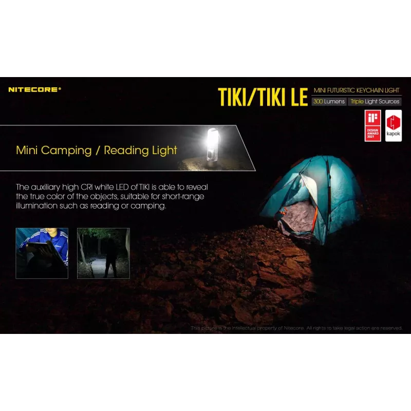 LATARKA RĘCZNA Nitecore TIKI LE — 300 lm, ładowanie przez USB, poliwęglan, IP66, odporna na wstrząsy, 10,5 g, 55 mm, czarna