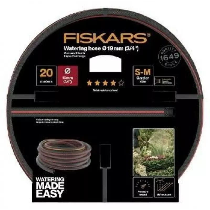 Wąż ogrodowy Fiskars Q4 3/4 cala 20 m, wytrzymała średnica wewnętrzna 19 mm