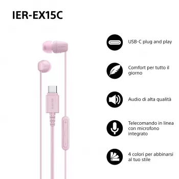 Sony IER-EX15C Zestaw słuchawkowy Przewodowy Douszny Rozmowy/Muzyka USB Type-C Różowy