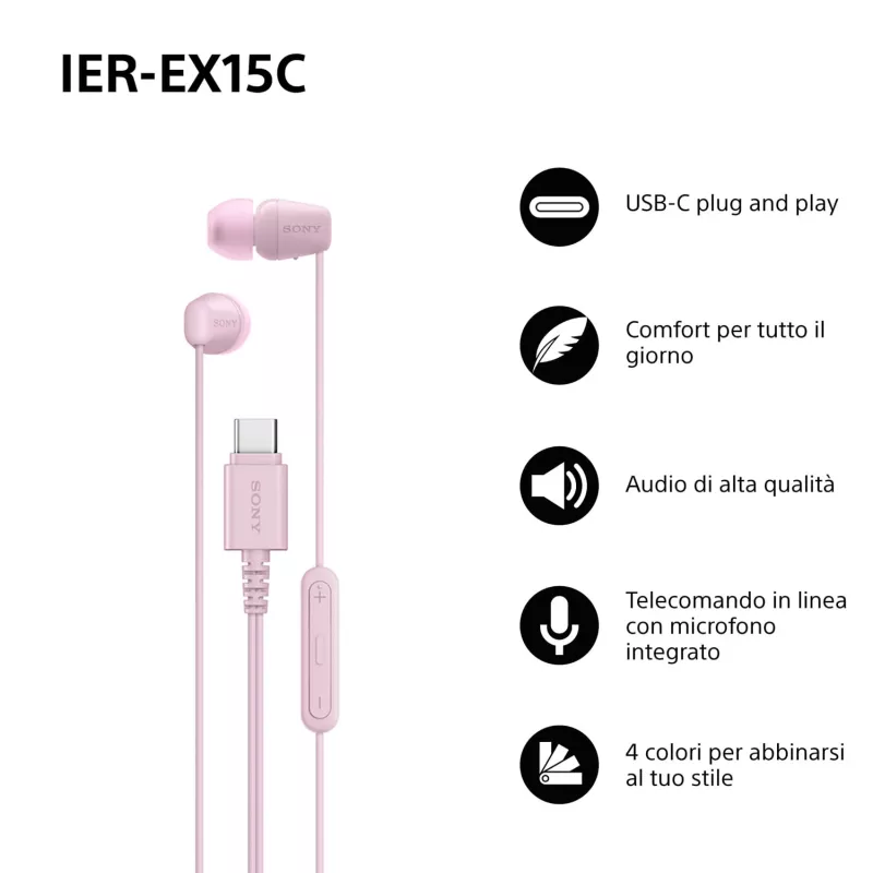 Sony IER-EX15C Zestaw słuchawkowy Przewodowy Douszny Rozmowy/Muzyka USB Type-C Różowy
