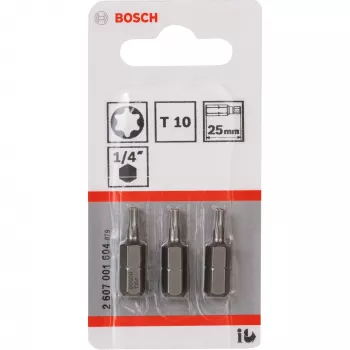 Bosch Wkrętak bit extra twardy, 3 szt., Torx, T10, Stal, T10, 25 mm