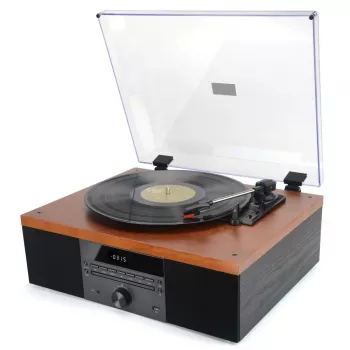 Gramofon AKAI ATT-14BT z Bluetooth, napędem paskowym, wbudowanym przedwzmacniaczem gramofonowym, wyjściem USB
