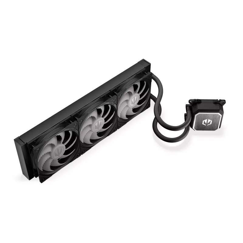 Chłodzenie cieczą AiO ENDORFY Navis F360 ARGB Czarny — chłodnica 360 mm, 3 wentylatory 120×25 mm, 250–1800 RPM, pompa 1600–2600 RPM, obsługa LGA 1700/AM5/AM4