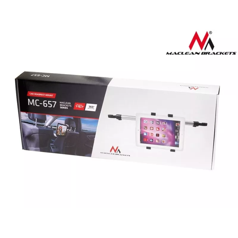 Uchwyt samochodowy na tablet Maclean Brackets MC-657 uniwersalny, na zagłówek, 7–10,1 cala, regulowany obrót 360°
