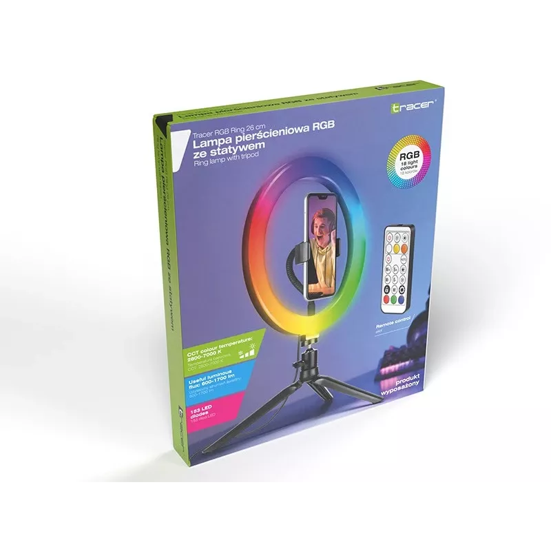 Pierścień LED RGB 26 cm ze statywem