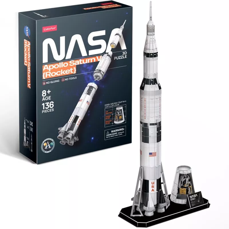 Model rakiety Apollo Saturn - puzzle 3D cubicfun - edukacyjny zestaw do składania w skali