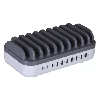 Manhattan Charging Station, 10x Ports: 3x USB-C (up to 18W PD) and 7x USB-A (up to 12W), 120W Total Output, biały/szary, Three Year Warranty