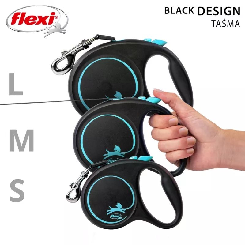 Automatyczna smycz Flexi Flexi Czarny Design M — taśma o długości 5 m, maks. obciążenie 25 kg, ergonomiczny uchwyt