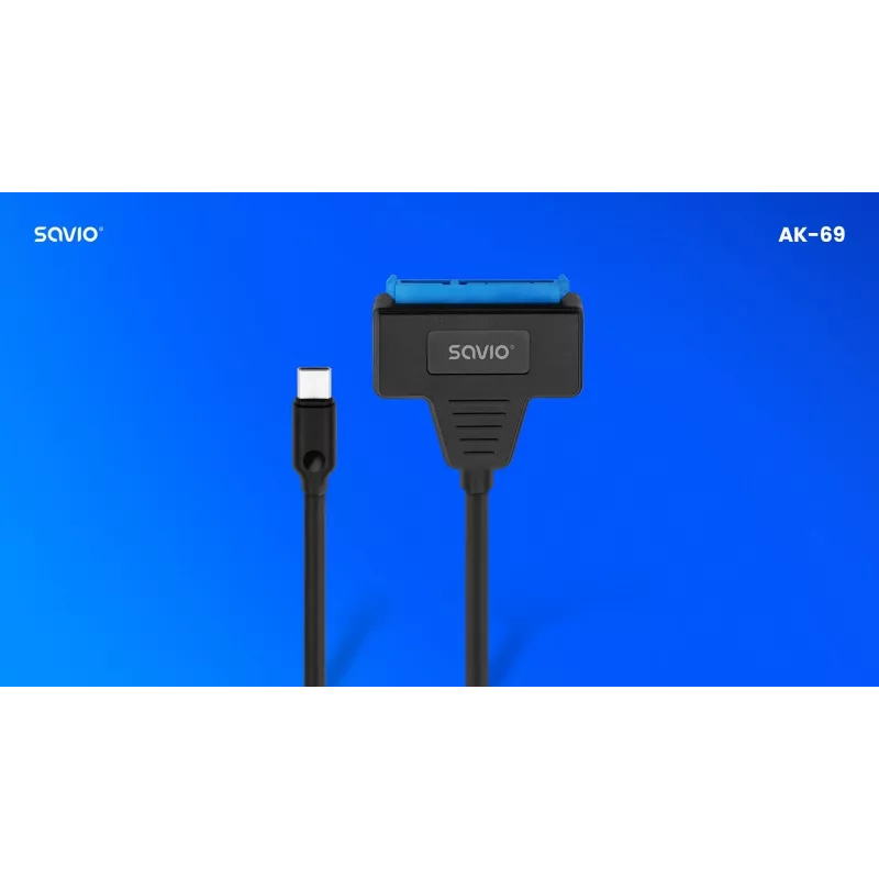 SAVIO SATA na USB-C kabel interfejsu AK-69, SATA żeński na USB-C męski, USB 3.2 Gen 1 (5 Gbit/s), 0,25 m, czarny