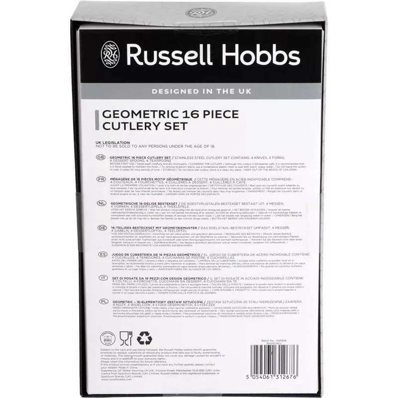 Zestaw sztućców Russell Hobbs RH01519EU7 16 elementów wzór geometryczny, stal nierdzewna
