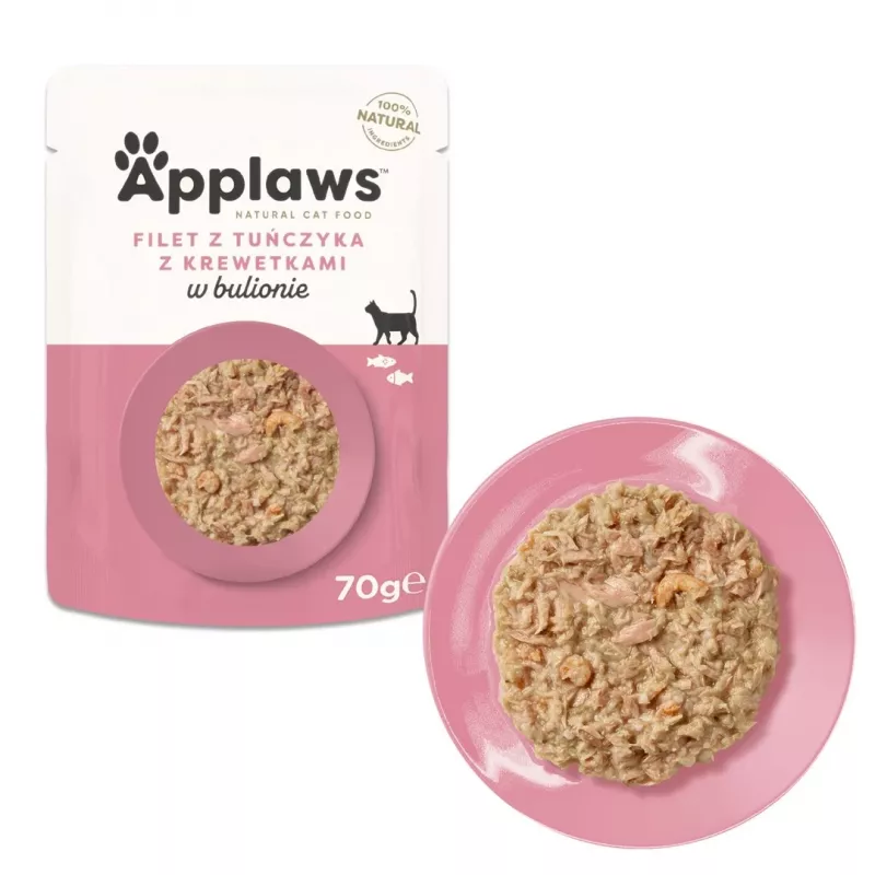 Applaws filet z tuńczyka z krewetkami w bulionie, mokra karma dla kotów, 70 g