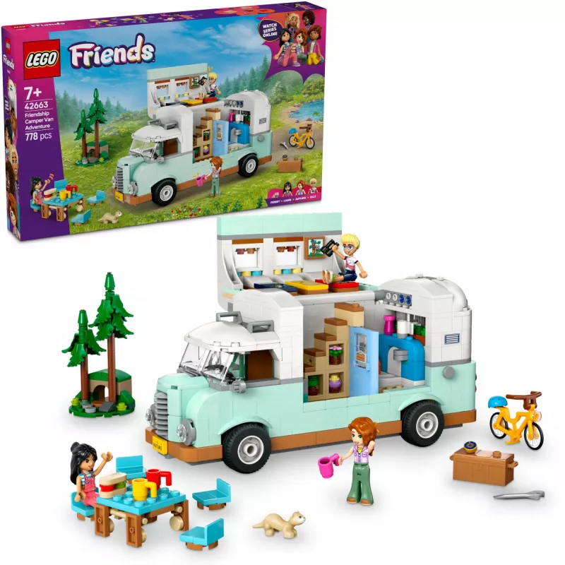 Zestaw LEGO Motor Home 42663 — kamper LEGO Friends, 778 elementów, 3 minilaleczki, od 7 lat