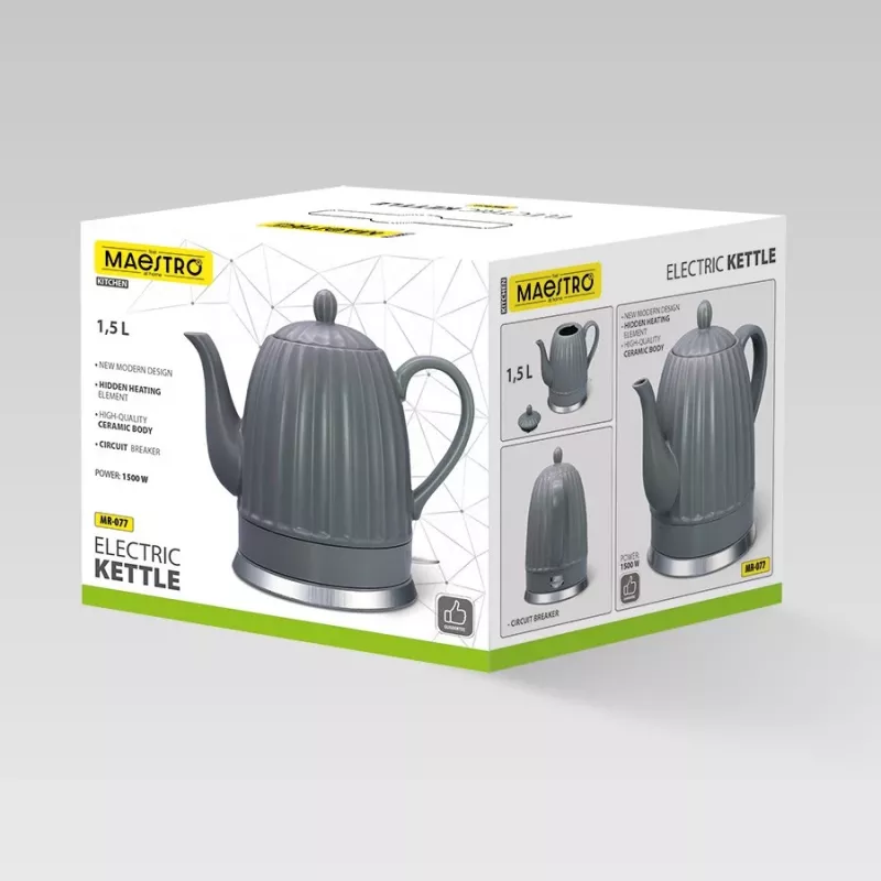 Czajnik elektryczny Maestro MR-077, 1,5 L, 1500 W, obudowa ceramiczna, szary