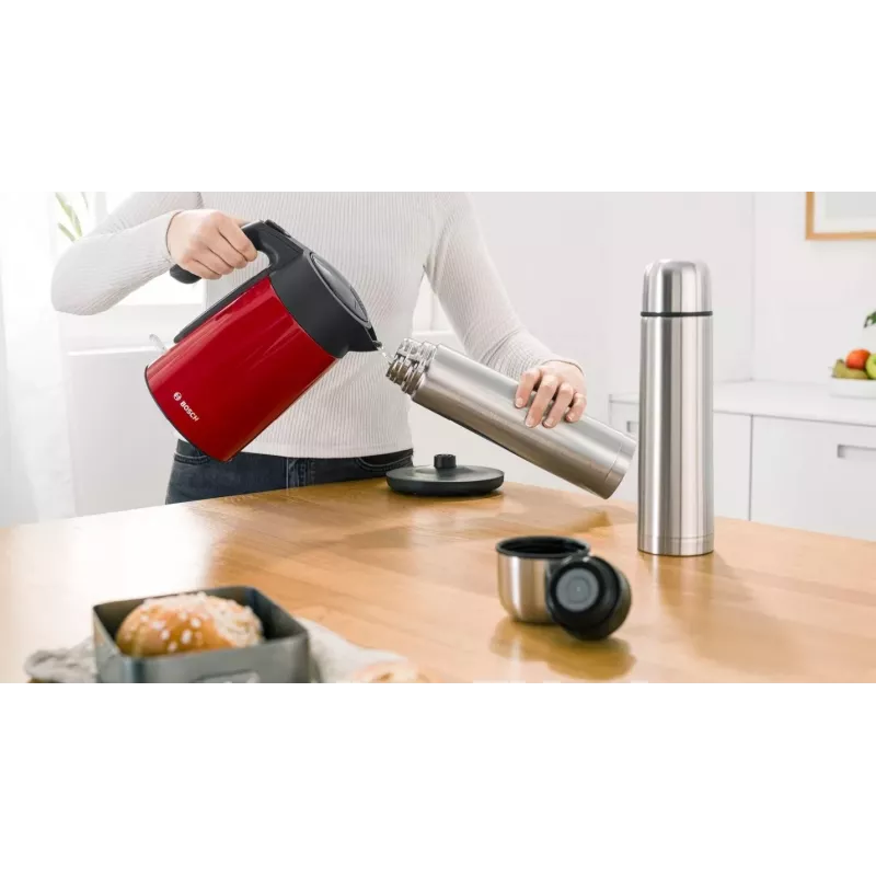 Czajnik elektryczny Bosch TWK7L464 — pojemność 1,7 l, 2400 W, czerwony, obudowa z tworzywa sztucznego