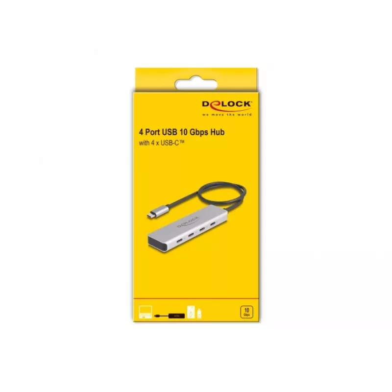 DeLOCK USB-C Hub 10 Gb/s 4 porty Aluminiowy Szary