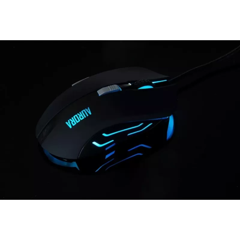Przewodowa mysz optyczna IBOX Aurora A-1 — praworęczna, 6 przycisków, 2400 DPI, USB Type-A, podświetlenie LED, przewód 1,8 m