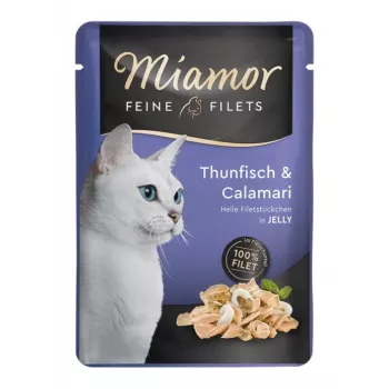 Mokra karma dla kota Miamor Fine Fillets w galaretce — Tuńczyk 100 g, bez zbóż, saszetka